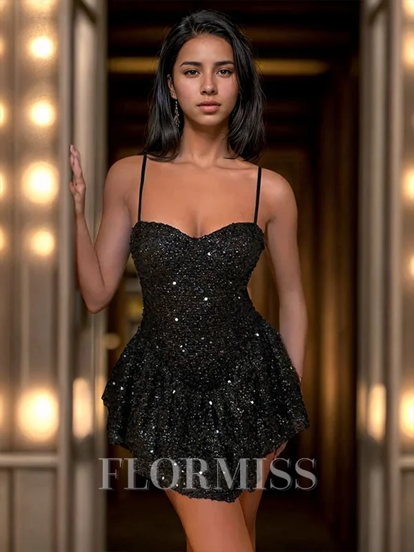 A-line Spaghetti Straps Sequin Short/Mini Dress