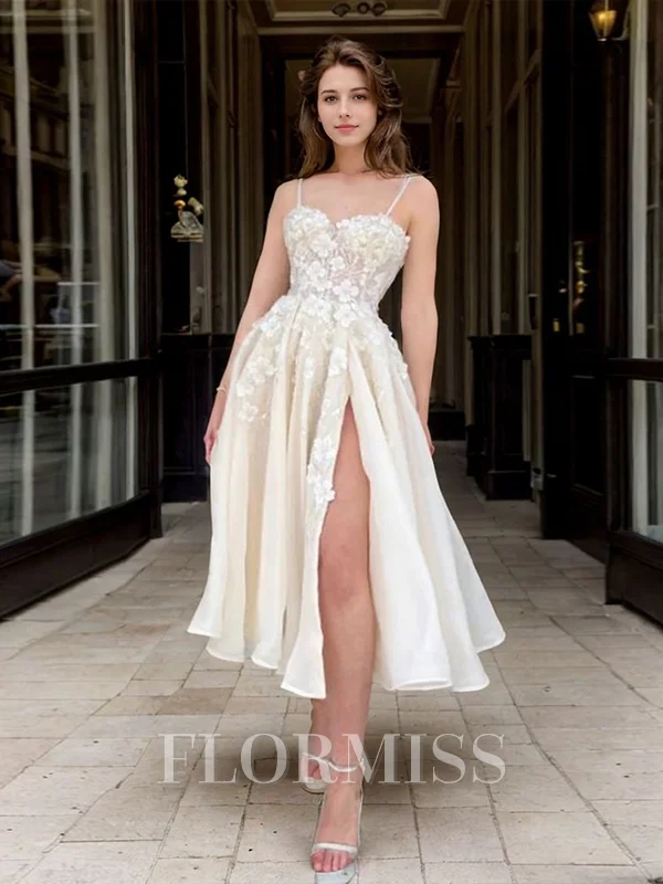 A-line Spaghetti Straps Appliques Lace Short/Mini Organza Dress