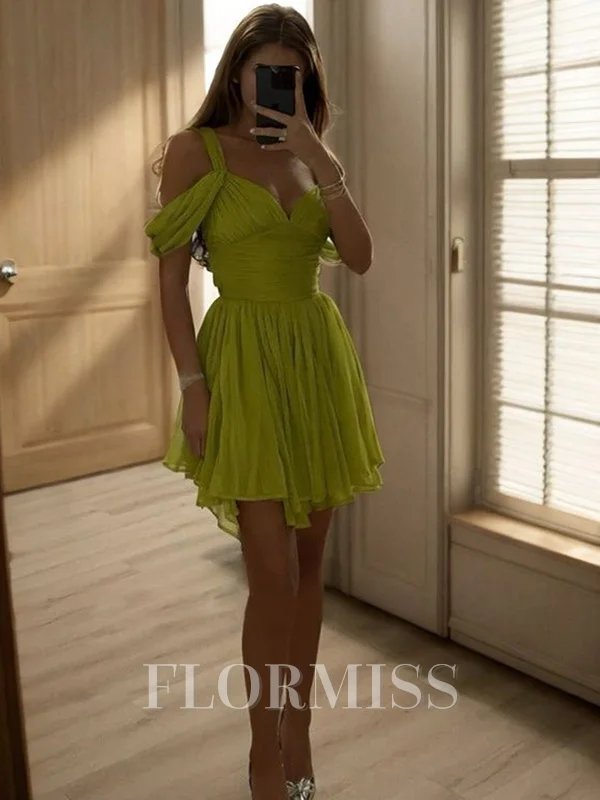 A-line V-neck Ruffles Short/Mini Chiffon Dress