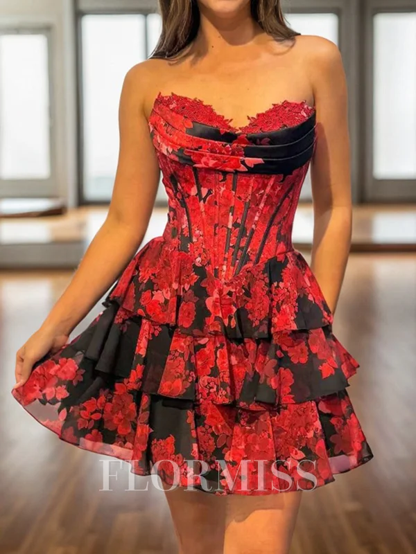 A-line Sweetheart Cascading Ruffles Short/Mini Corset Dress