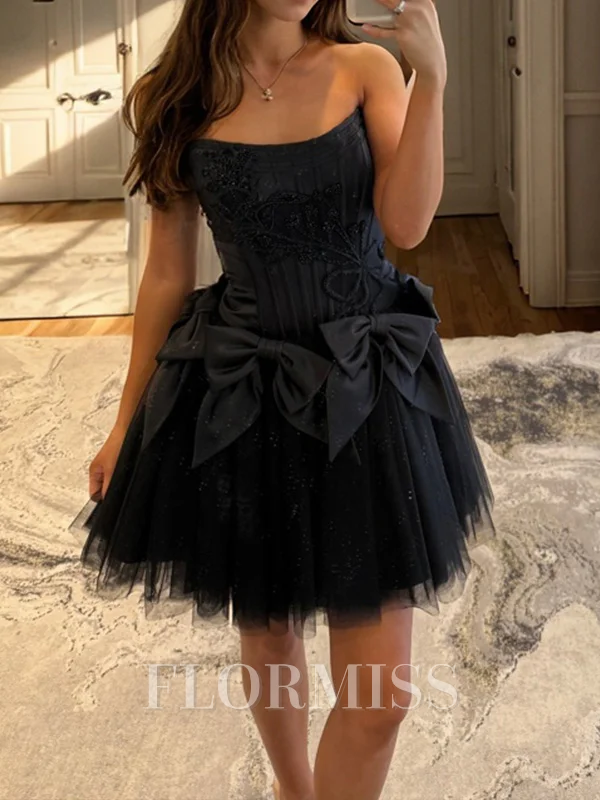 A-line Straight Bow Short/Mini Satin Corset Dress