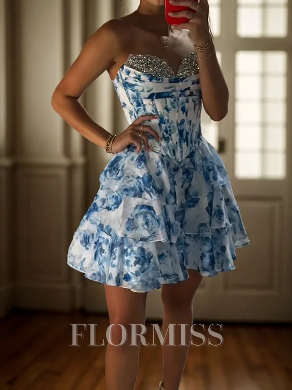 A-line Sweetheart Cascading Ruffles Short/Mini Corset Dress