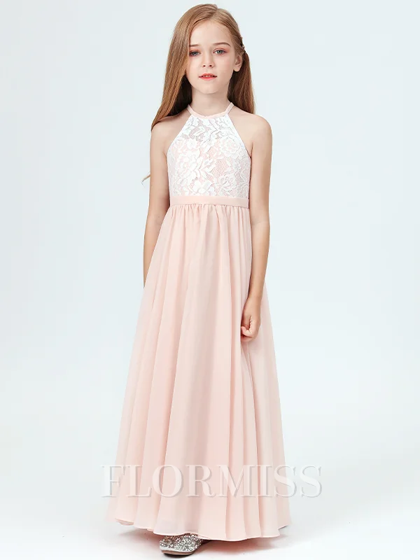 A-Line/Princess Halter Ankle-Length Chiffon Junior Bridemaid Dresses
