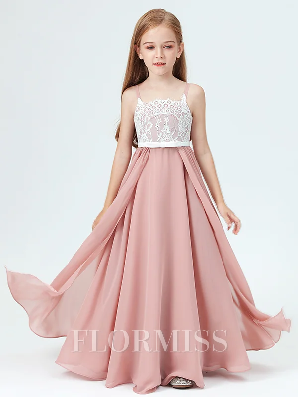 A-Line/Princess Straps Floor-Length Chiffon Junior Bridemaid Dresses With Belt/Sash