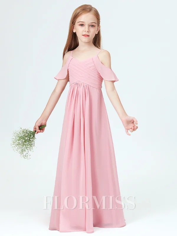 A-Line/Princess Straps Floor-Length Chiffon Junior Bridemaid Dresses With Pleated