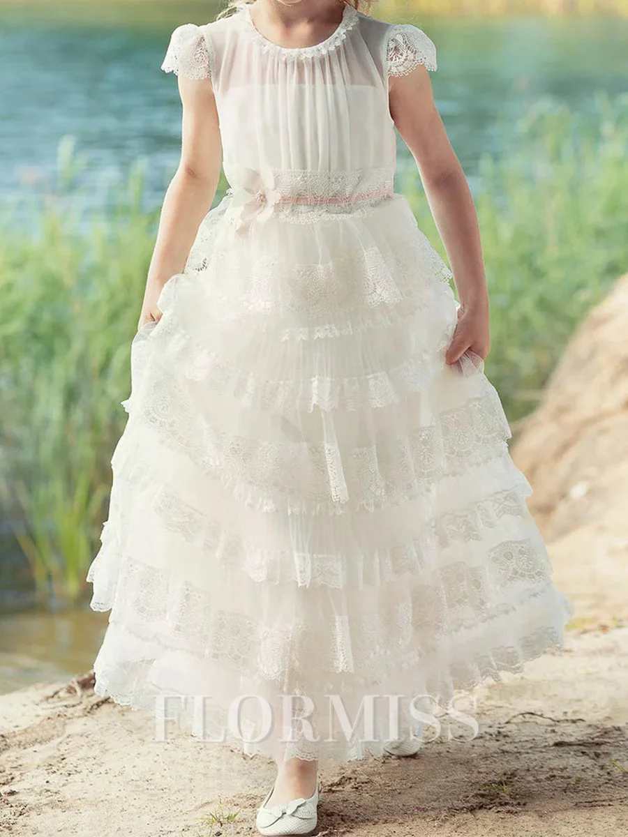 A-line Scoop Flower Ankle-Length Tulle Flower Girl Dress