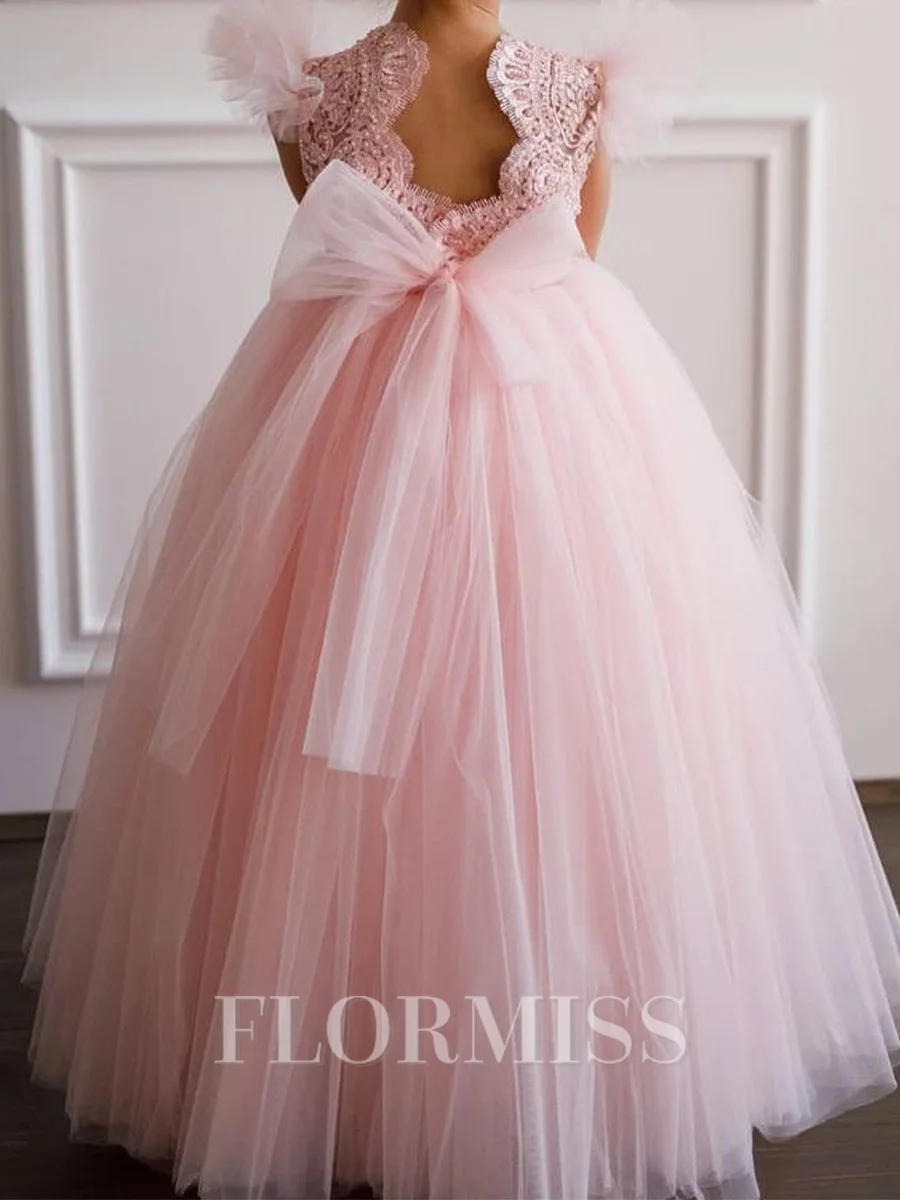 Ball-Gown Scoop Applique Floor-Length Tulle Flower Girl Dress