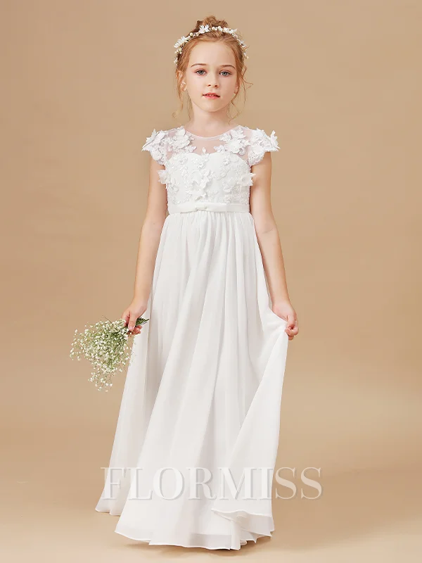 A-Line/Princess Scoop Floor-Length Chiffon Junior Bridemaid Dresses With Flower