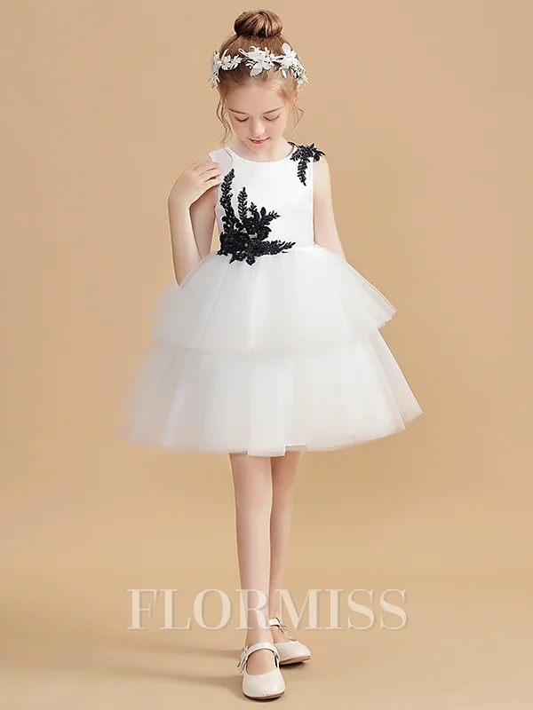 A-Line/Princess Scoop Short/Mini Tulle Junior Bridemaid Dresses With Appliques Lace