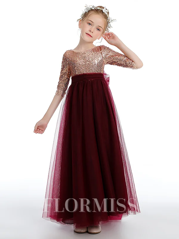 A-Line/Princess Scoop Ankle-Length Tulle Junior Bridemaid Dresses With Bow