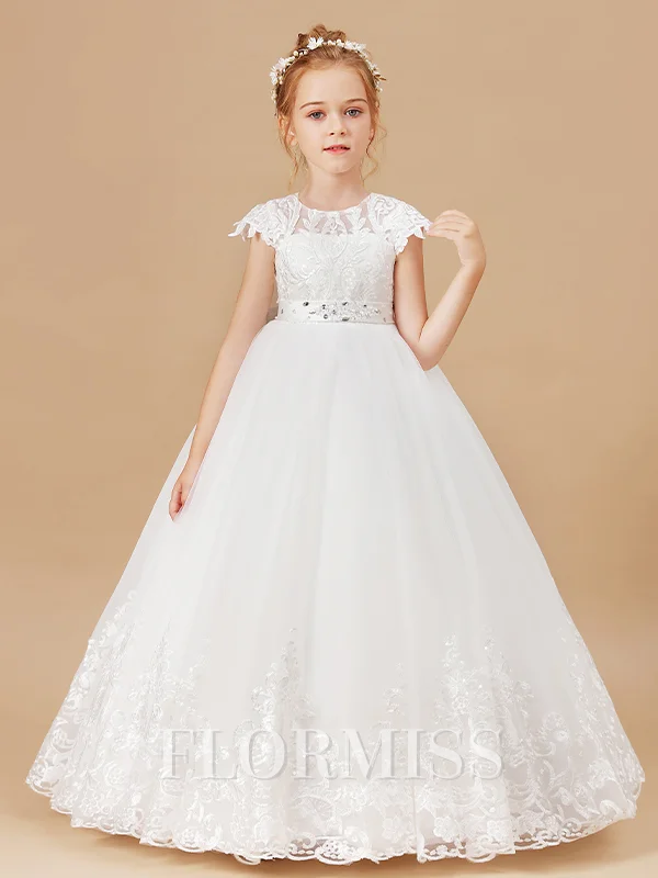 Ball Gown Scoop Ankle-Length Tulle Junior Bridemaid Dresses With Belt/Sash