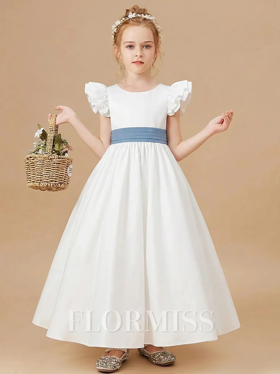 A-line Scoop Bowknot Ankle-Length Taffeta Flower Girl Dress