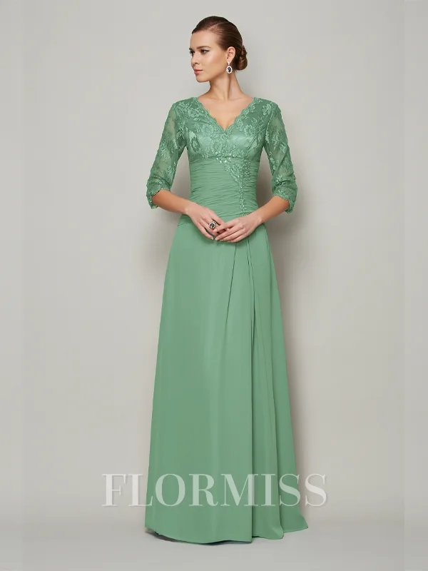 A-Line/Princess V-neck Floor-Length Chiffon Mother of the Bride Dresses With Lace