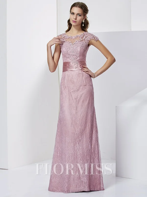 Sheath/Column High Neck Floor-Length Silk Like Satin Mother of the Bride Dresses With Lace