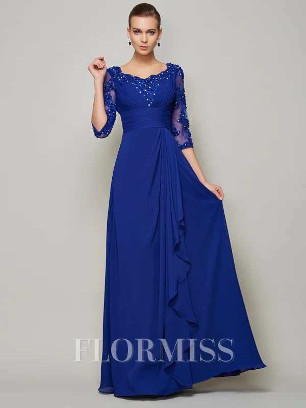 A-Line/Princess Scoop Floor-Length Chiffon Mother of the Bride Dresses With Lace