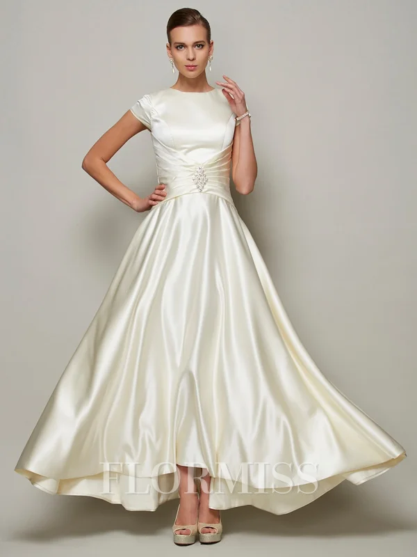 A-Line/Princess Scoop Floor-Length Satin Mother of the Bride Dresses With Beading