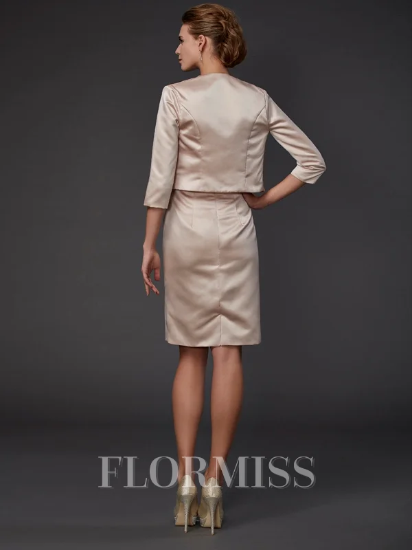 Sheath/Column Square Knee-Length Satin Mother of the Bride Dresses With Beading