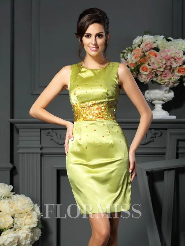 Sheath/Column Scoop Short/Mini Silk like Satin Mother of the Bride Dresses With Beading