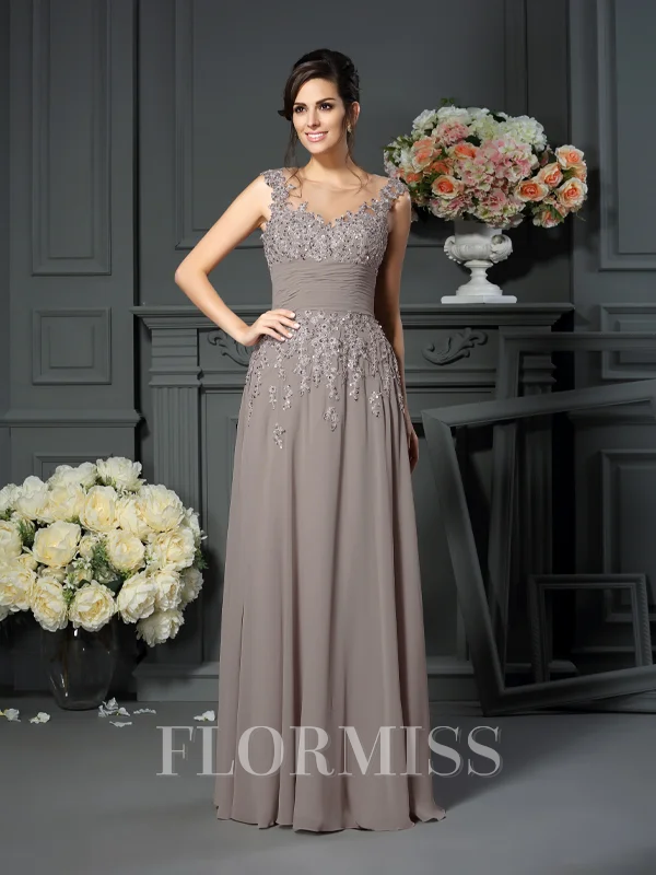 A-Line/Princess Scoop Floor-Length Chiffon Mother of the Bride Dresses With Beading