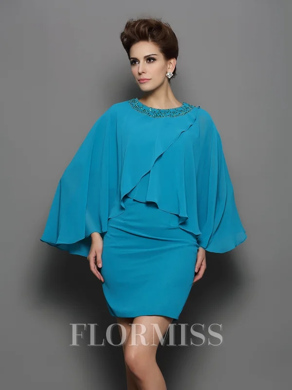 Sheath/Column Scoop Short/Mini Silk like Satin Mother of the Bride Dresses With Beading