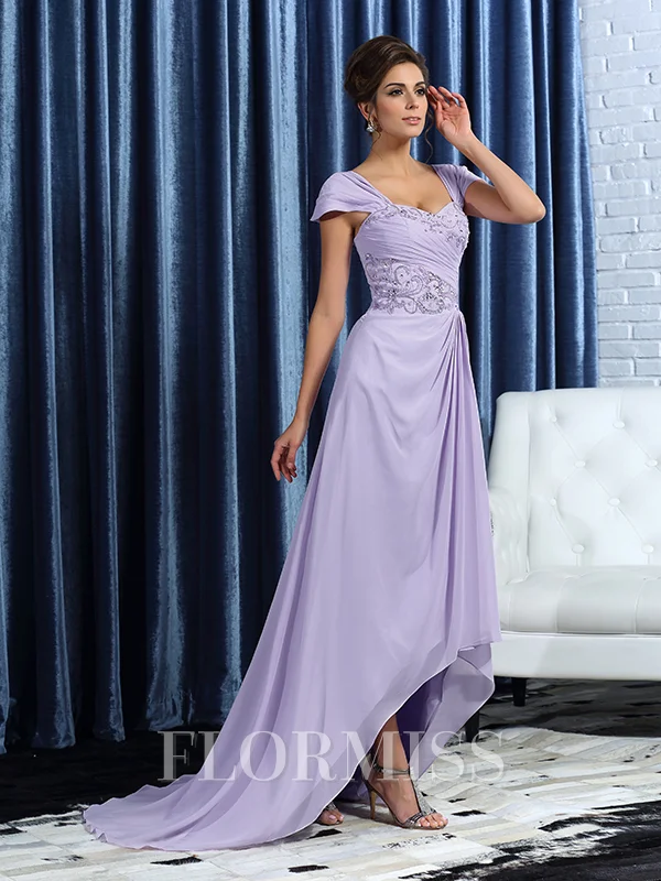 A-Line/Princess Straps Asymmetrical Chiffon Mother of the Bride Dresses With Beading
