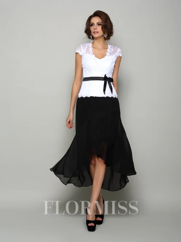 A-Line/Princess V-neck Asymmetrical Chiffon Mother of the Bride Dresses With Belt/Sash
