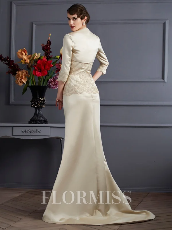 Trumpet/Mermaid Strapless Sweep Train Satin Mother of the Bride Dresses With Appliques Lace
