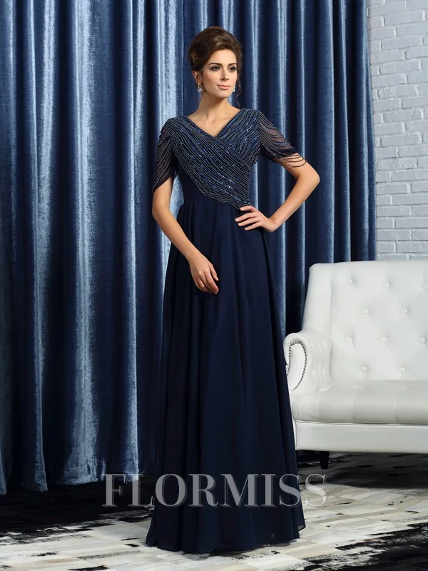 A-Line/Princess V-neck Floor-Length Chiffon Mother of the Bride Dresses