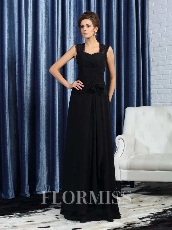 A-Line/Princess Straps Floor-Length Chiffon Mother of the Bride Dresses With Flower