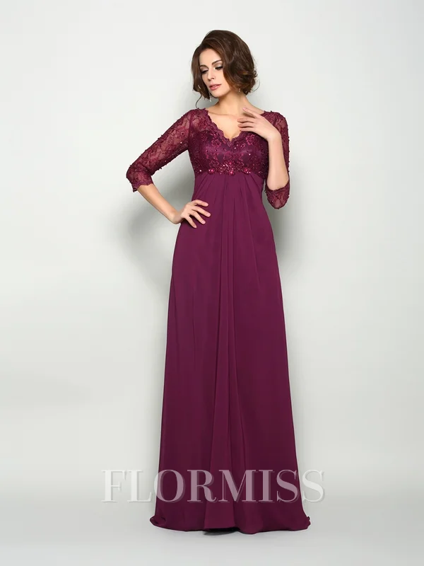 A-Line/Princess V-neck Sweep Train Chiffon Mother of the Bride Dresses With Beading