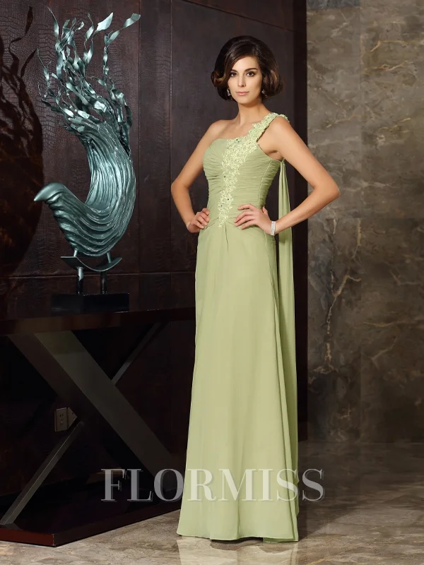 A-Line/Princess One-Shoulder Floor-Length Chiffon Mother of the Bride Dresses With Appliques Lace