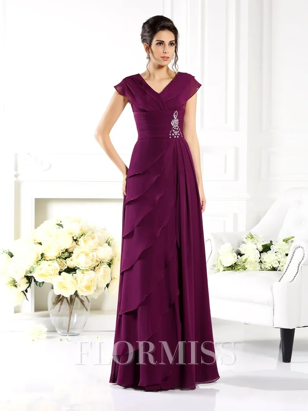 A-Line/Princess V-neck Floor-Length Chiffon Mother of the Bride Dresses