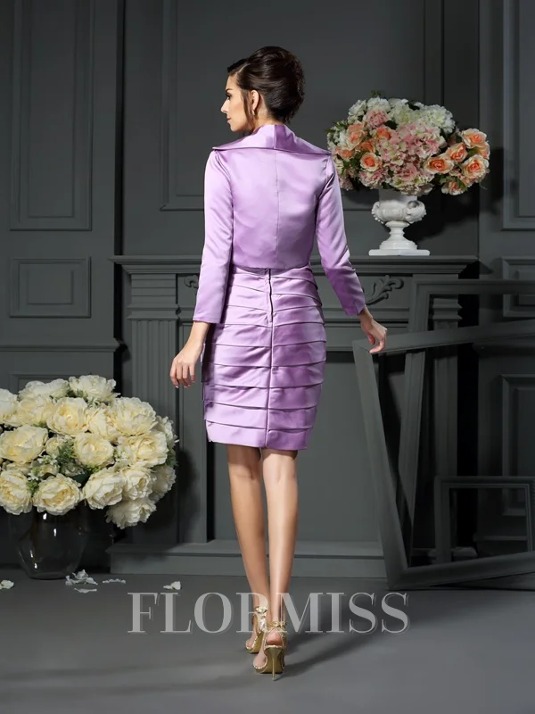 Sheath/Column Straps Short/Mini Satin Mother of the Bride Dresses With Ruffles