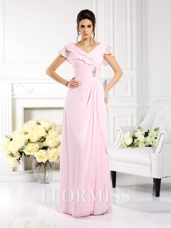 A-Line/Princess V-neck Floor-Length Chiffon Mother of the Bride Dresses With Ruffles