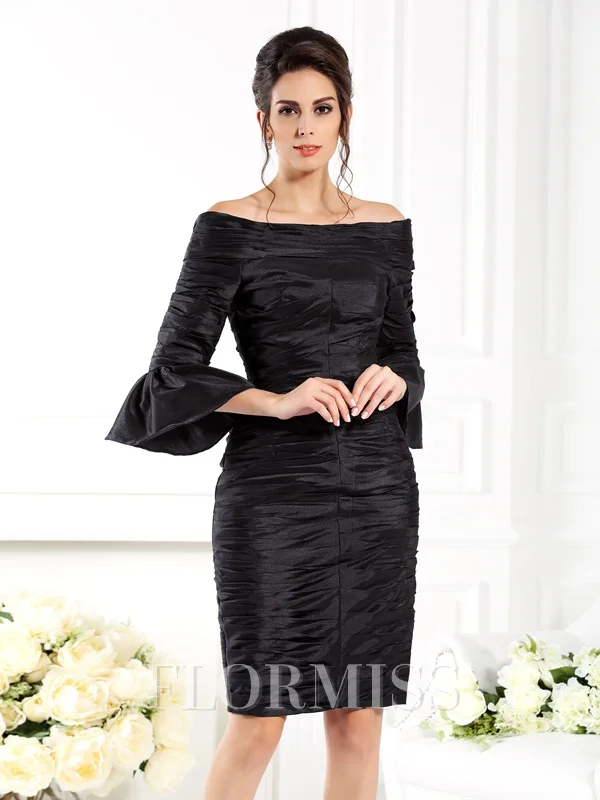 Sheath/Column Off-the-Shoulder Short/Mini Taffeta Mother of the Bride Dresses With Ruffles