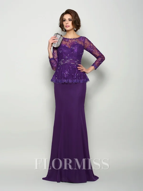 Trumpet/Mermaid Scoop Sweep Train Chiffon Mother of the Bride Dresses With Beading