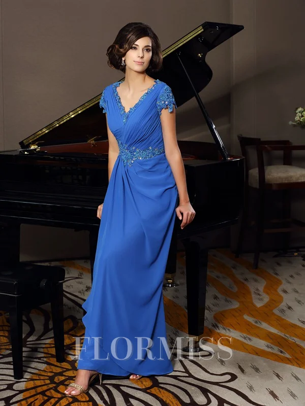 A-Line/Princess V-neck Floor-Length Chiffon Mother of the Bride Dresses With Appliques Lace