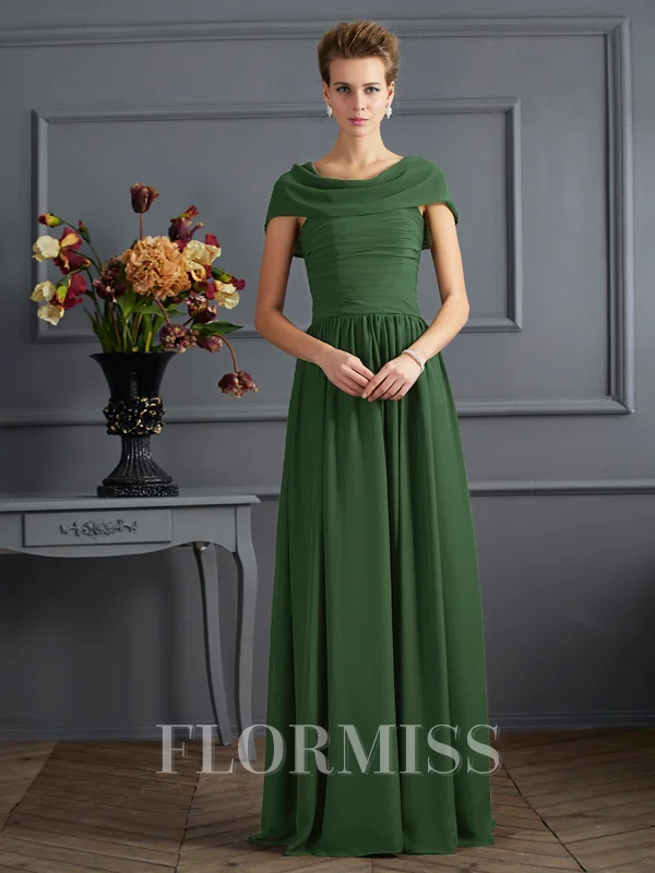 A-Line/Princess Scoop Floor-Length Chiffon Mother of the Bride Dresses With Pleats