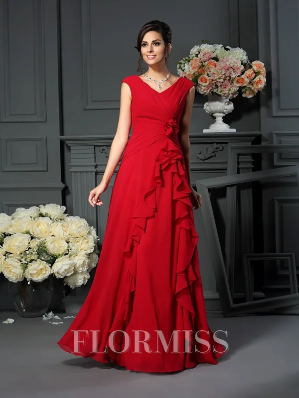 A-Line/Princess V-neck Floor-Length Chiffon Mother of the Bride Dresses With Flower
