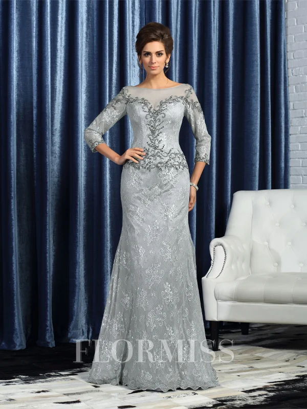 Trumpet/Mermaid Bateau Sweep Train Lace Mother of the Bride Dresses With Beading