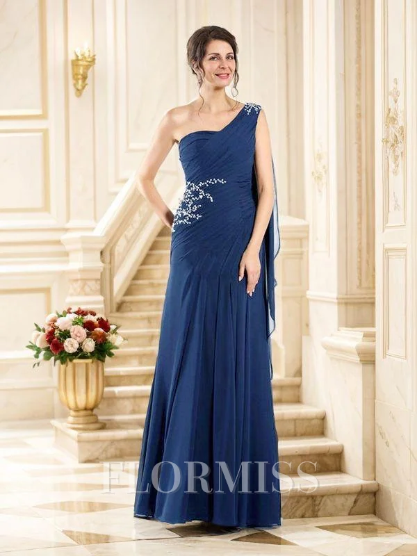 Sheath/Column One-Shoulder Floor-Length Chiffon Mother of the Bride Dresses