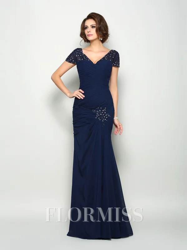 Trumpet/Mermaid V-neck Floor-Length Chiffon Mother of the Bride Dresses With Beading