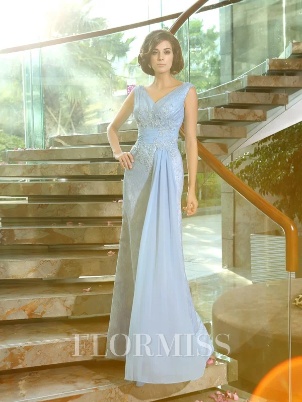 Sheath/Column V-neck Floor-Length Lace Mother of the Bride Dresses With Appliques Lace