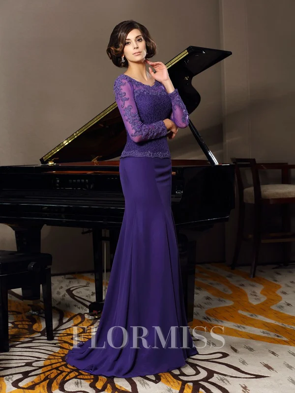 A-Line/Princess Scoop Floor-Length Chiffon Mother of the Bride Dresses With Appliques Lace