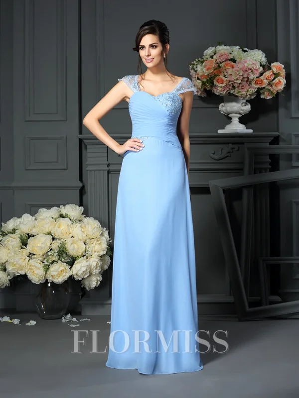 Sheath/Column Straps Floor-Length Chiffon Mother of the Bride Dresses With Pleats