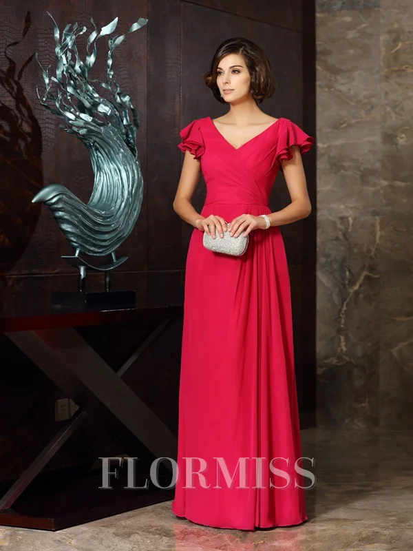 A-Line/Princess V-neck Floor-Length Chiffon Mother of the Bride Dresses With Ruffles