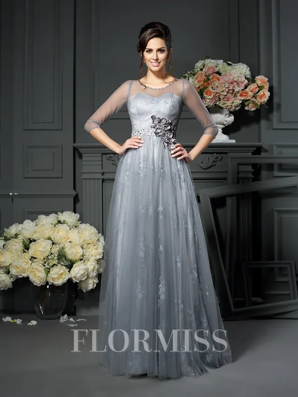 A-Line/Princess Scoop Floor-Length Satin Mother of the Bride Dresses With Lace