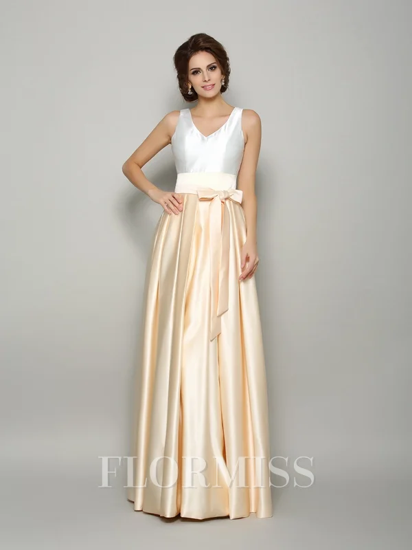 A-Line/Princess V-neck Floor-Length Satin Mother of the Bride Dresses With Bow