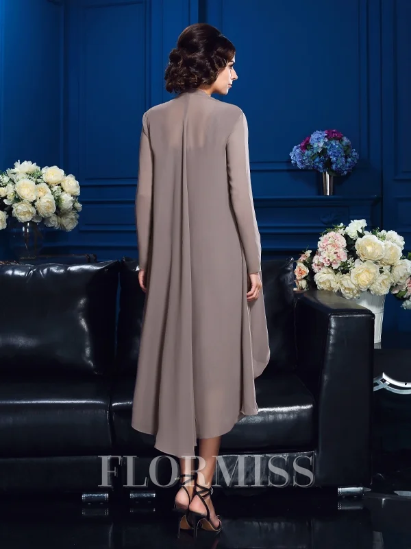 Sheath/Column Straps Tea-Length Chiffon Mother of the Bride Dresses