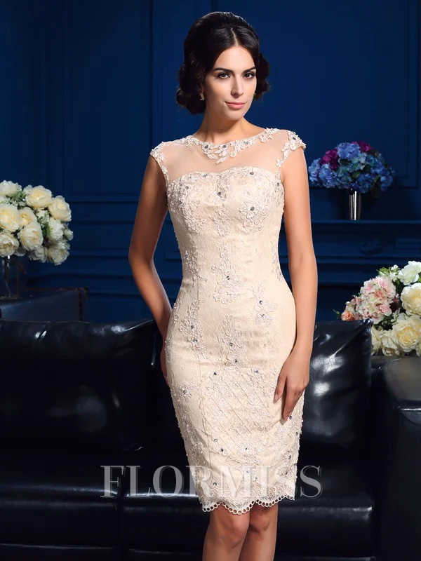 Sheath/Column Sheer Neck Short/Mini Lace Mother of the Bride Dresses With Lace